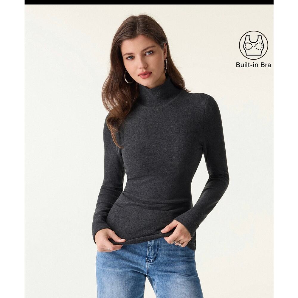 Brand New OGL Women's Small MaxWarm Turtleneck Long Sleeve Bra Top Gray